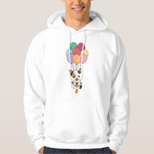 Katze fliegt mit farbenfrohen Balloons auf Hoodie