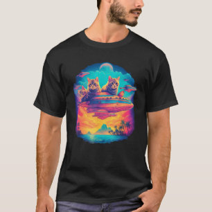 Katze fliegt UFO Raumschiff Grafik T-Shirt