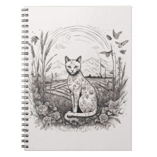 Katze Floral Schwarz-weiß Nahe Blume im Detail Notizblock