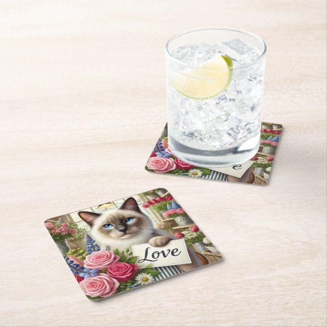 Katze Florist mit Liebe Rechteckiger Pappuntersetzer (Vor Ort)