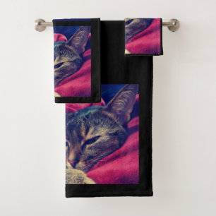 Katze, Foto, Haustiere, lustige Katze, pastellfarb Badhandtuch Set