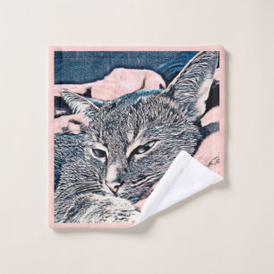 Katze, Foto, Haustiere, lustige Katze, pastellfarb Badhandtuch Set