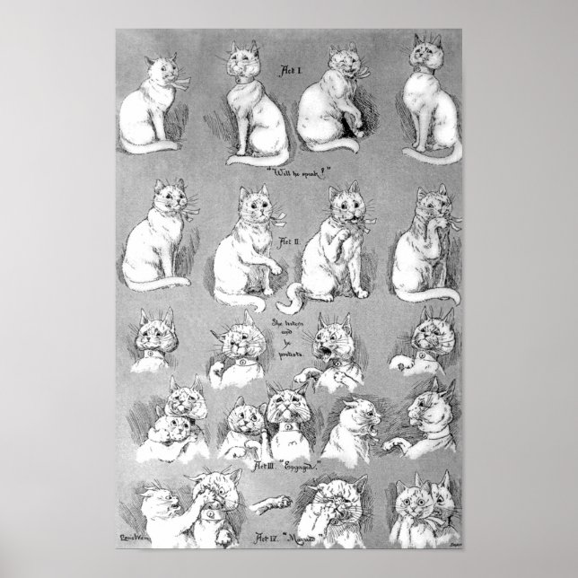 Katze, Freundschaft & Ehe, Braut, Louis Wain Poster (Vorne)