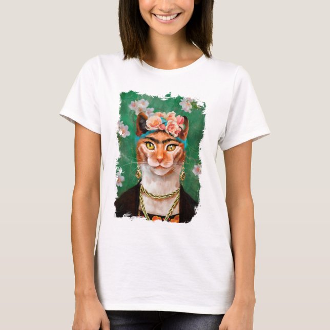 Katze Frida mit Blumen T-Shirt (Vorderseite)