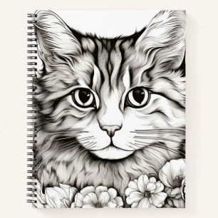 Katze Friedliche Natur Prärie Sketch Zeichnend Sti Notizbuch