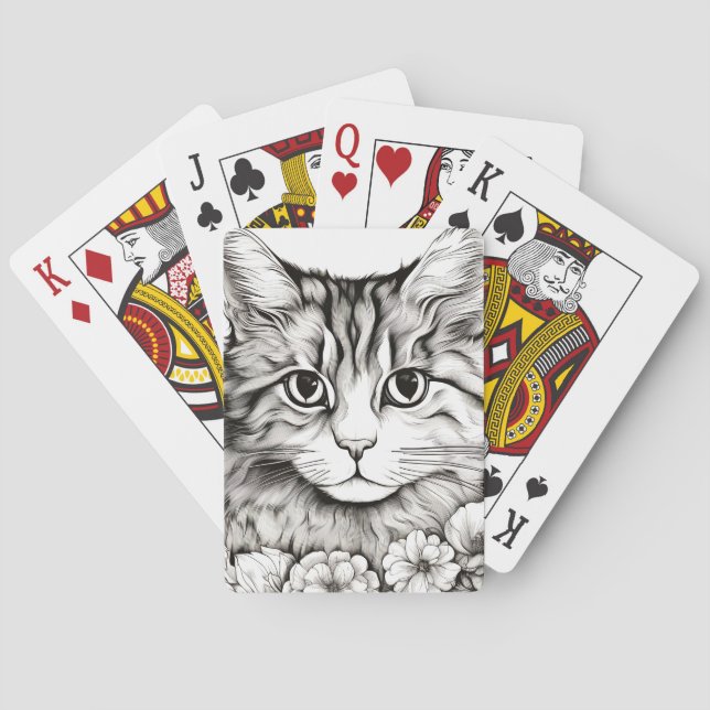 Katze Friedliche Natur Prärie Sketch Zeichnend Sti Spielkarten (Rückseite)