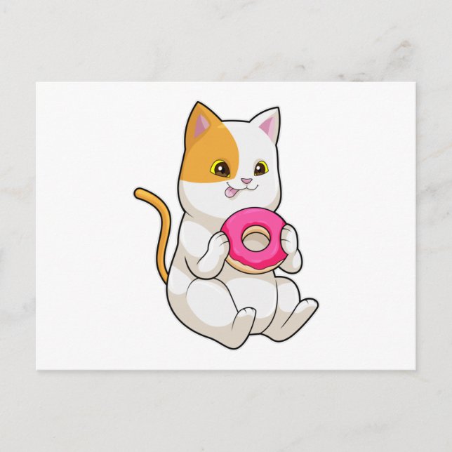 Katze frisst Donut Postkarte (Vorderseite)