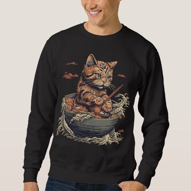 Katze frisst Ramen, Wave of Kanawaga Sweatshirt (Vorderseite)