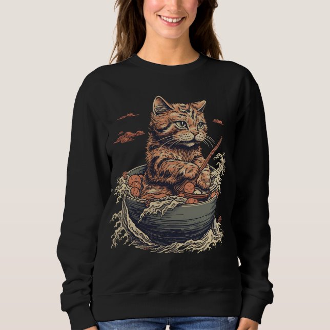 Katze frisst Ramen, Wave of Kanawaga Sweatshirt (Vorderseite)