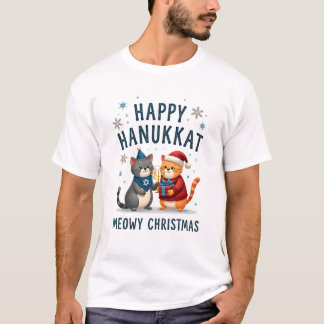 Katze Frohe Weihnachten Glückliches Chanukka Jüdis T-Shirt