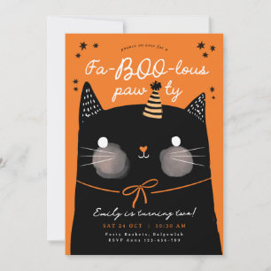 Katze Geburtstag einladen, Schwarze Katze Hallowee Einladung