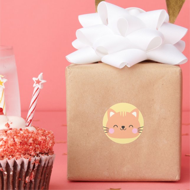 Katze Geburtstag Kinder Kunst Runder Aufkleber (Party)