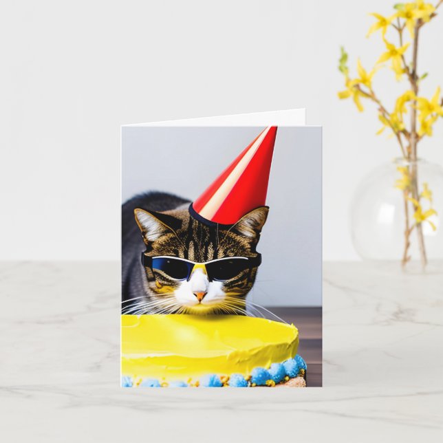 Katze Geburtstagskarte Faltkarte Karte (Gelbe Blume)