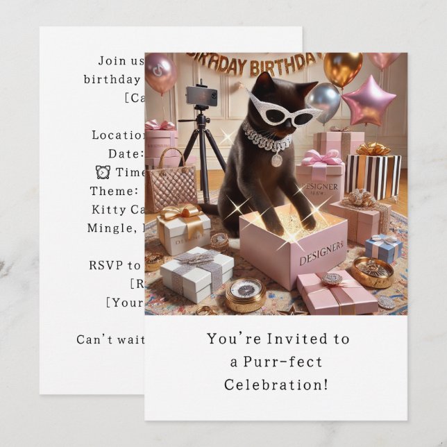 Katze Geburtstagsparty Einladungskarte (Vorne/Hinten)