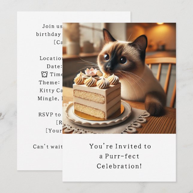 Katze Geburtstagsparty Einladungskarte (Vorne/Hinten)