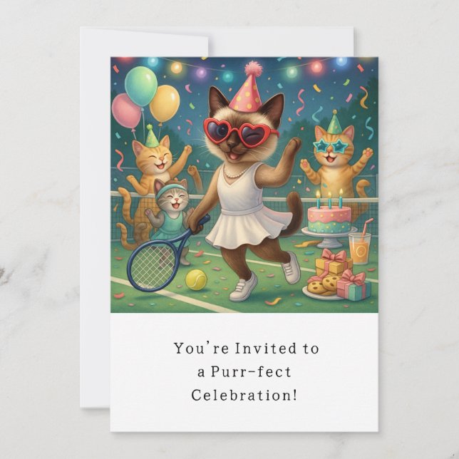 Katze Geburtstagsparty Einladungskarte (Vorderseite)
