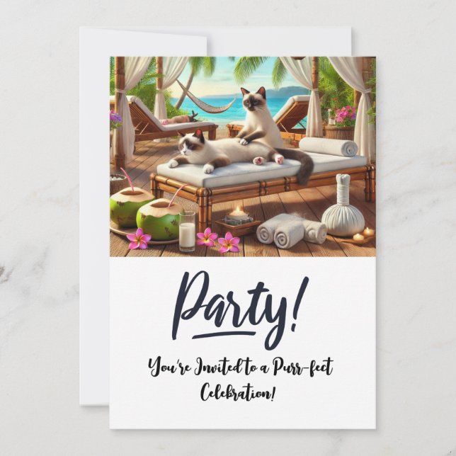 Katze Geburtstagsparty Einladungskarte (Vorderseite)