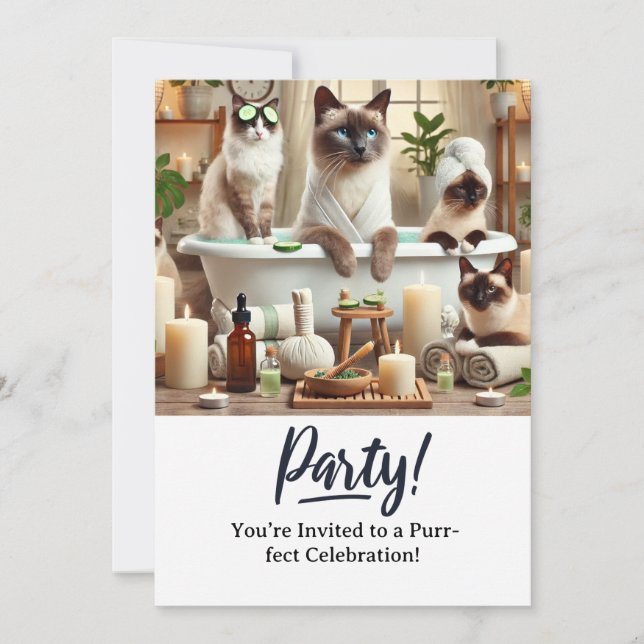 Katze Geburtstagsparty Einladungskarte (Vorderseite)