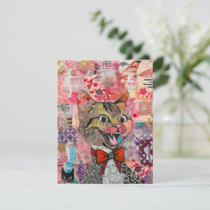 Katze Gemischte Gemischte Papier Collage Grußkarte Dankeskarte