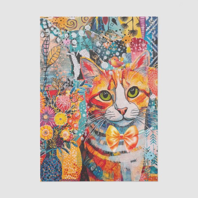 Katze Gemischte Gemischte Papier Collage Tissue-Pa (Vorderseite)