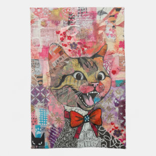 Katze Gemischtes Gemischtes Papier Collage Küchenh Geschirrtuch