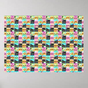 Katze Geschenk Süßes Kawaii-Katzen-Muster Poster