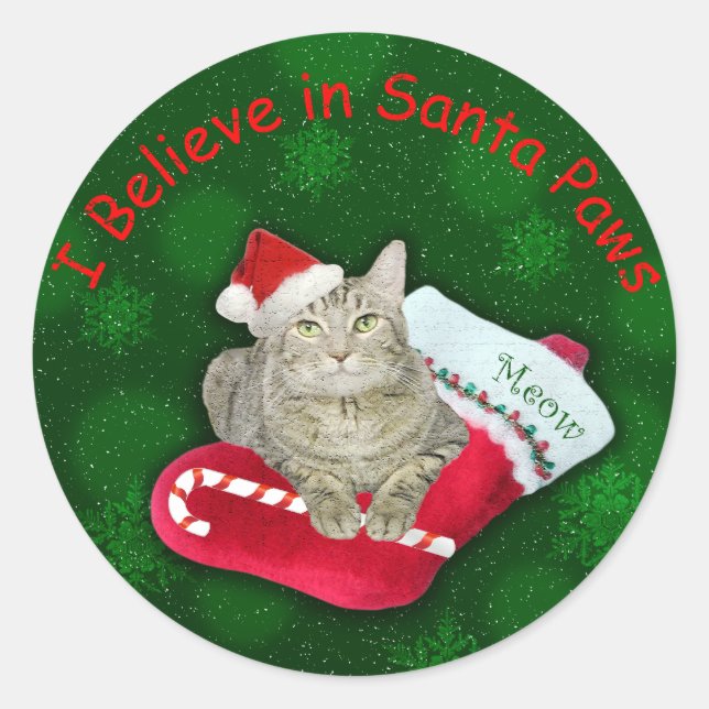 Katze Gewartet für Santa Runder Aufkleber (Vorderseite)