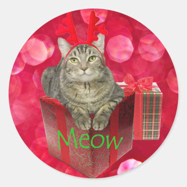 Katze Gewartet für Santa Runder Aufkleber (Vorderseite)