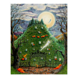 KATZE-GHOSTEN IN NEUN LEBENS FRIEDHOF, SPOOKY FOLK POSTER