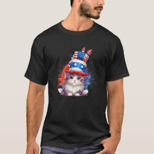 Katze glücklicher Unabhängigkeitstag Feuerwerk Ged T-Shirt