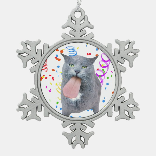 Katze Got deine Zunge? Schneeflocken Zinn-Ornament (Vorderseite)