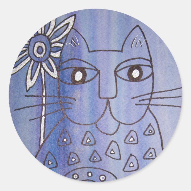 "Katze Got die Blues" Runder Aufkleber (Vorderseite)