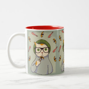 Katze Gourmet Sushi Liebhaber Design Zweifarbige Tasse