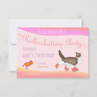 Katze Guinea Schweine Rollerskating Party einladen Einladung