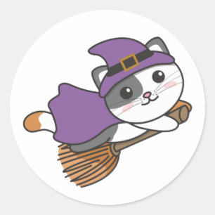 Katze Halloween Hexenkind Hexenkleid Kostüm Classi Runder Aufkleber