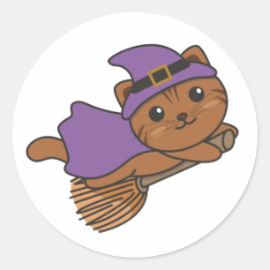 Katze Halloween Hexenkind Hexenkleid Kostüm Classi Runder Aufkleber