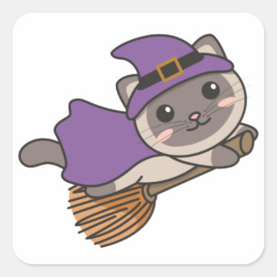Katze Halloween Hexenkind Hexenkleidung Stic Quadratischer Aufkleber