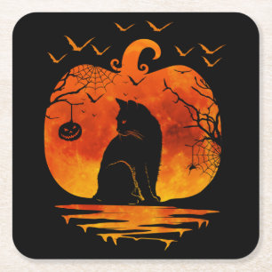 KATZE HALLOWEEN KOSTEN PUMPKIN KATZKATZEN FALLSEEN RECHTECKIGER PAPPUNTERSETZER
