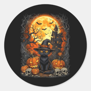 Katze Halloween Kürbis Schwarz Runder Aufkleber