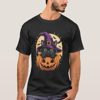 Katze Halloween Kürbis Schwarze Katze Gruselig Ges T-Shirt