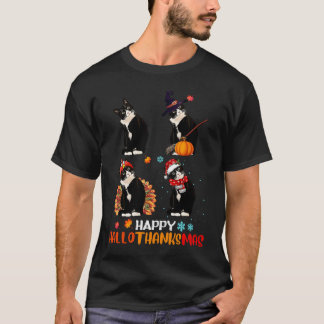 Katze Halloween Und Frohe Weihnachten Frohe Hallot T-Shirt