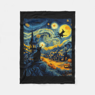 Katze Halloween Van Gogh Sternennacht Kürbis Männe Fleecedecke