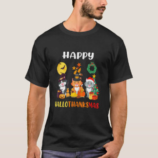 Katze Halloween Weihnachten Frohe Hallothanksmas D T-Shirt
