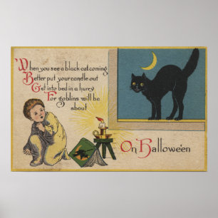 Katze Halloweens GreetingBlack Poster