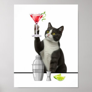 Katze hält Pink Martini Kunst Poster
