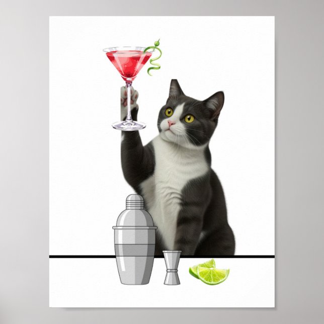 Katze hält Pink Martini Kunst Poster (Vorne)