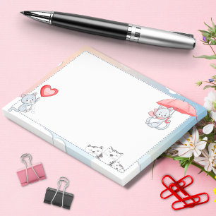 Katze hält Regenschirm Herzballon fliegt am Himmel Post-it Klebezettel