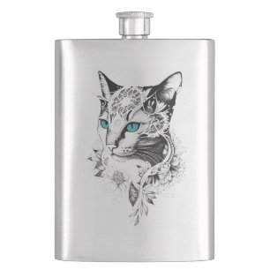 Katze Haustier Natur Illustration Art Tattoo Flachmann
