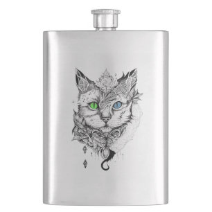 Katze Haustier Natur Illustration Art Tattoo Flachmann