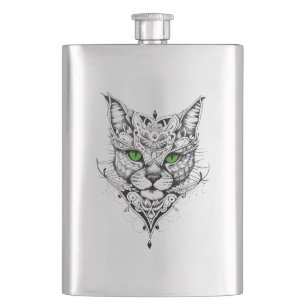 Katze Haustier Natur Illustration Art Tattoo Flachmann